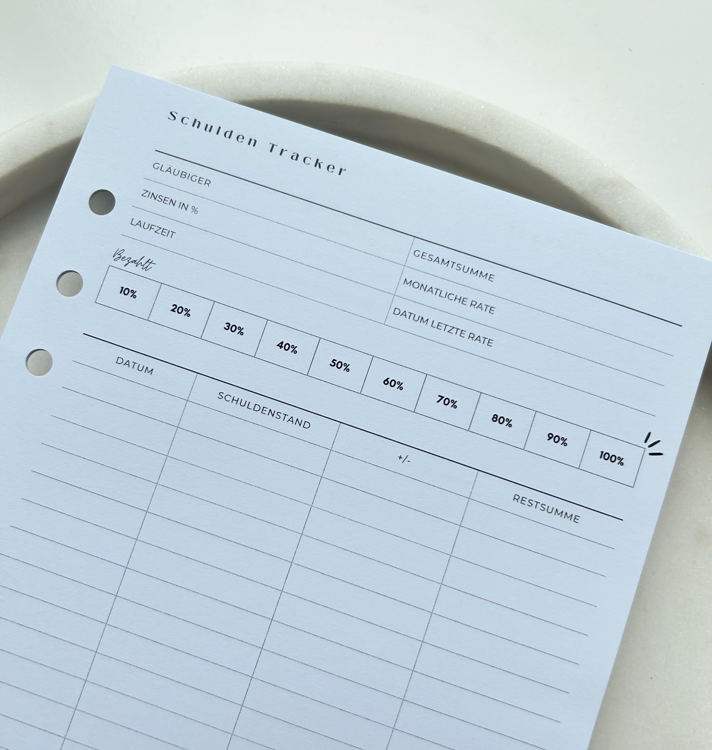 Schulden Tracker | mit Lochung
