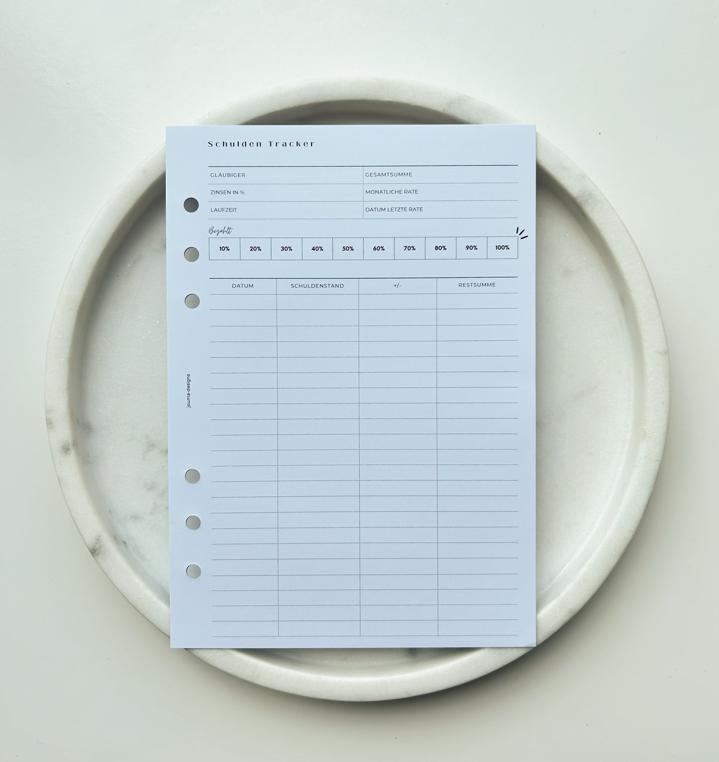 Schulden Tracker | mit Lochung